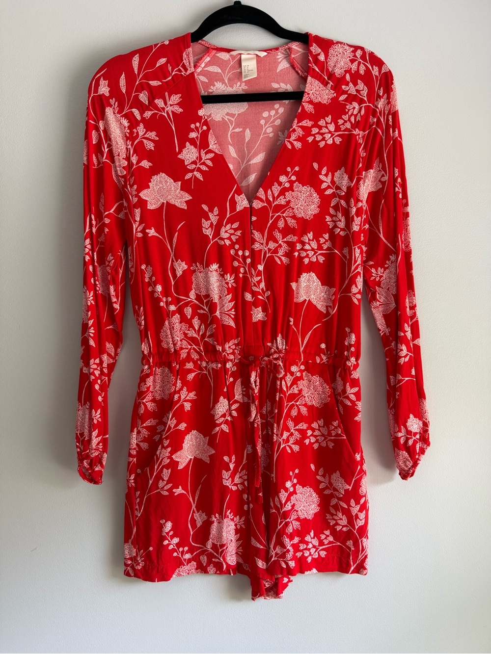 H&M Red Floral Long-Sleeve Romper